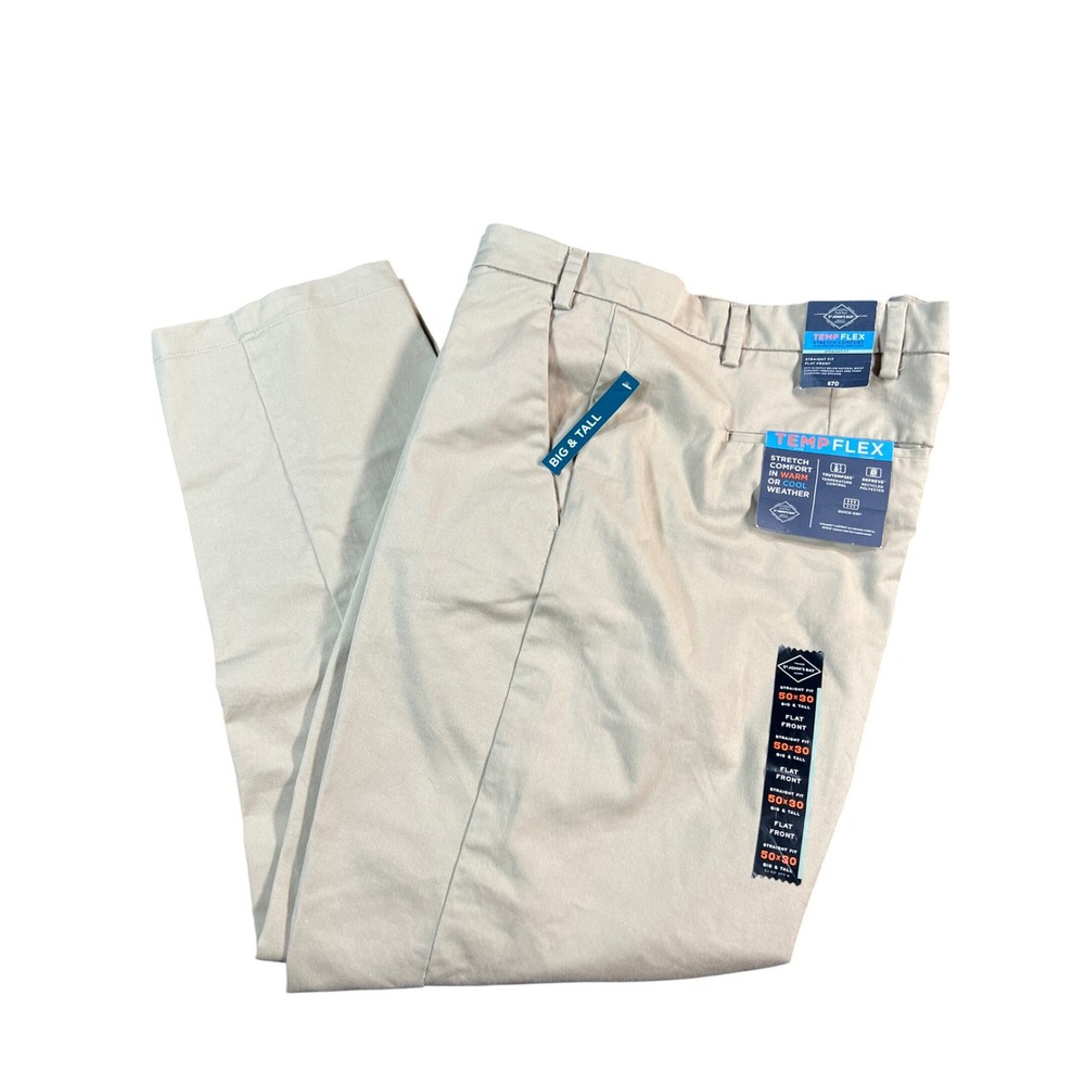 ST JOHN'S BAY Pants Mens 50x30 Khaki Temp Flex Straight Fit Chino Big & Tall NWT